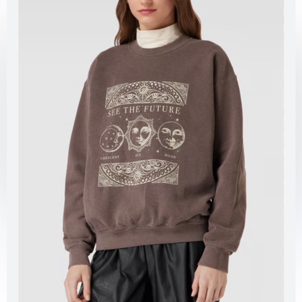☀️ 3/$15 SHEIN See The Future Graphic Crewneck Sweatshirt Brown